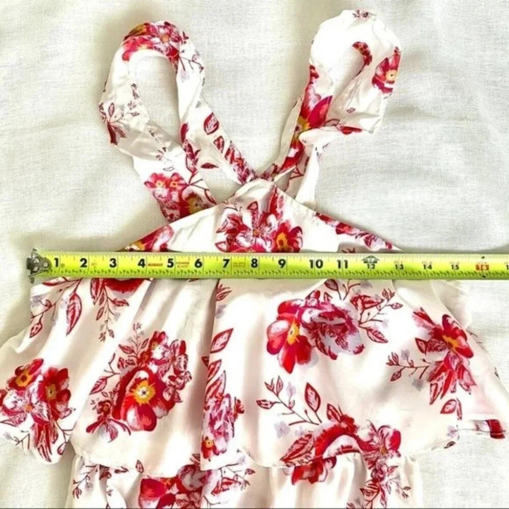 TULAROSA Red Floral Maxi Dress Ruffle Straps Size S - Picture 3 of 14